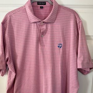 Peter Millar x TaylorMade Pink and Blue Striped Polo Shirt